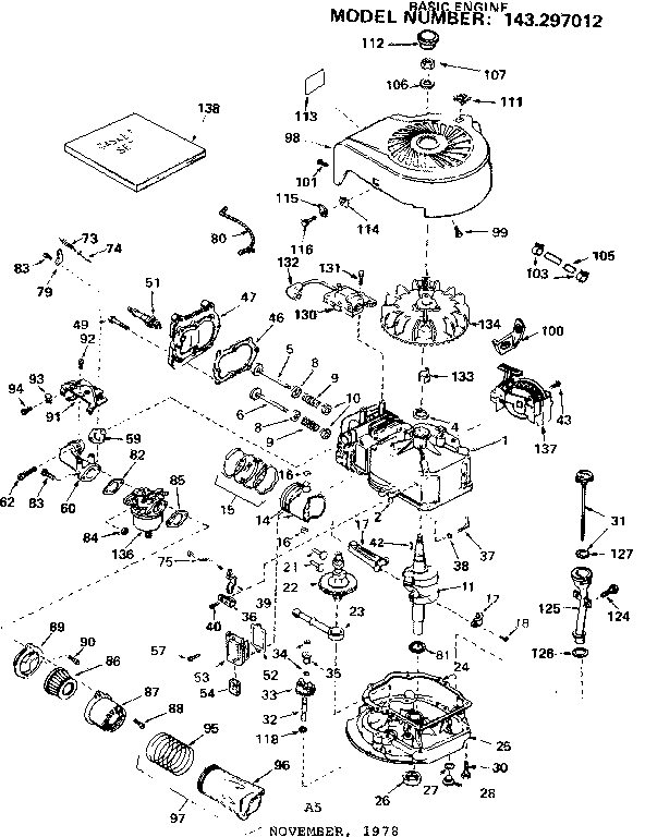 Replacement Parts Diagram and Parts List for 143297012  Craftsman Engine