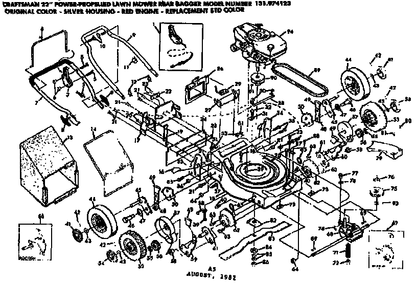 Replacement Parts Diagram and Parts List for 131974123  Craftsman Lawn Mower