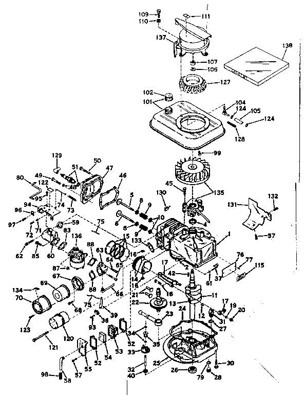 Basic Engine Diagram and Parts List for 143174102  Craftsman Engine