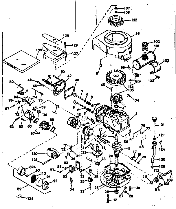 Basic Engine Diagram and Parts List for 143141202  Craftsman Engine