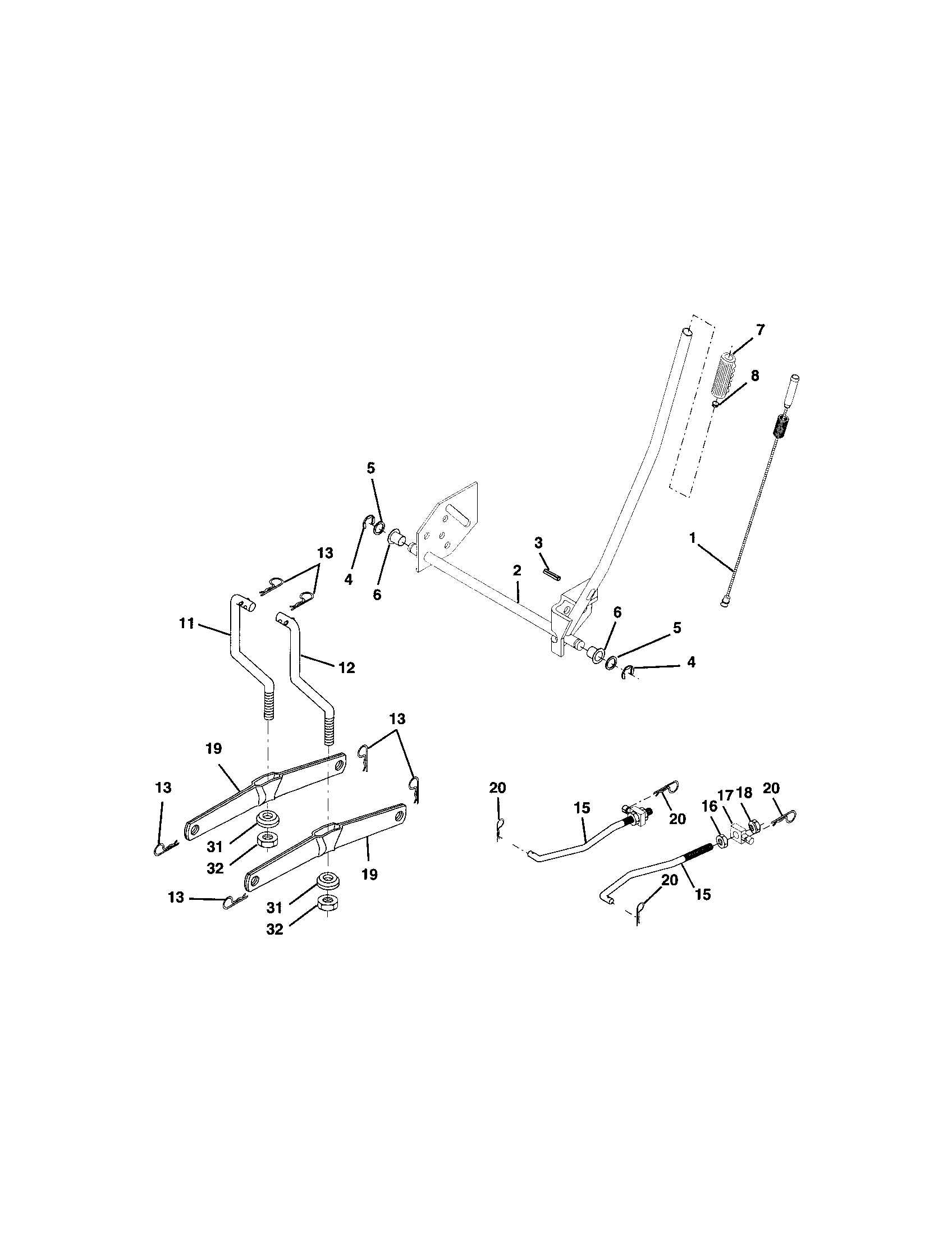 Lift Assembly Diagram and Parts List for 917271843  Craftsman Lawn Tractor