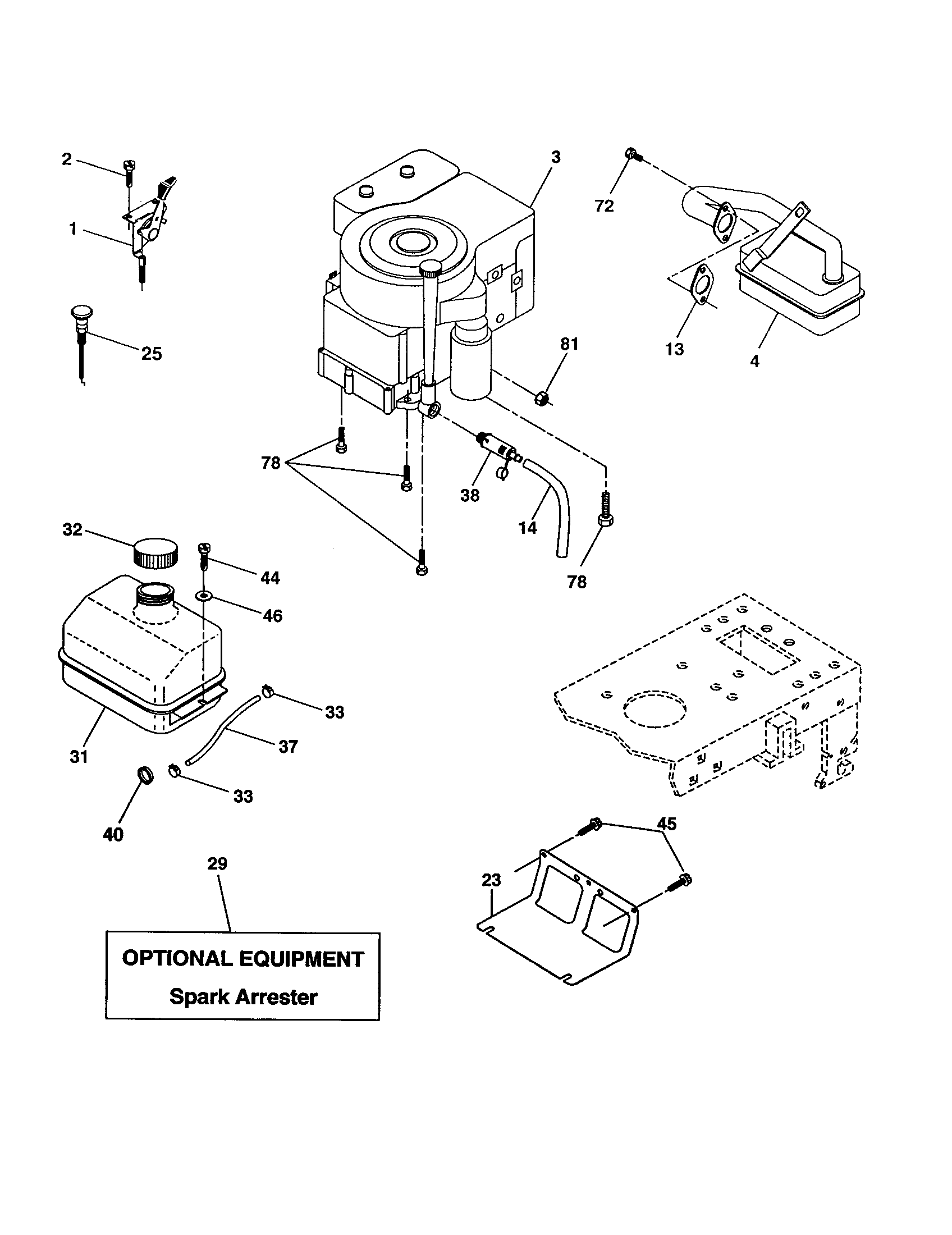 Engine Diagram and Parts List for 917277312  Craftsman Lawn Tractor