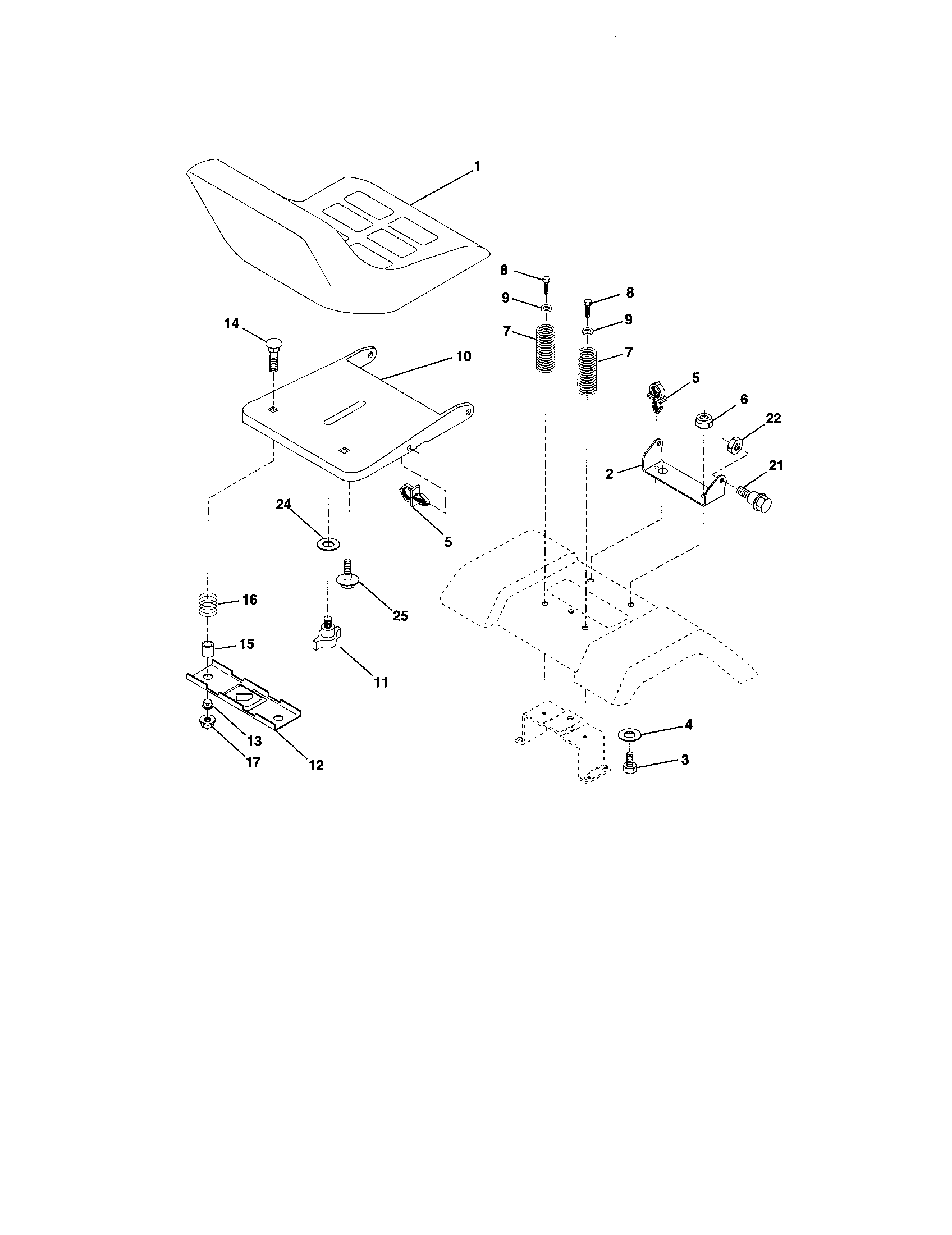 Seat Assembly Diagram and Parts List for 917272057  Craftsman Lawn Tractor
