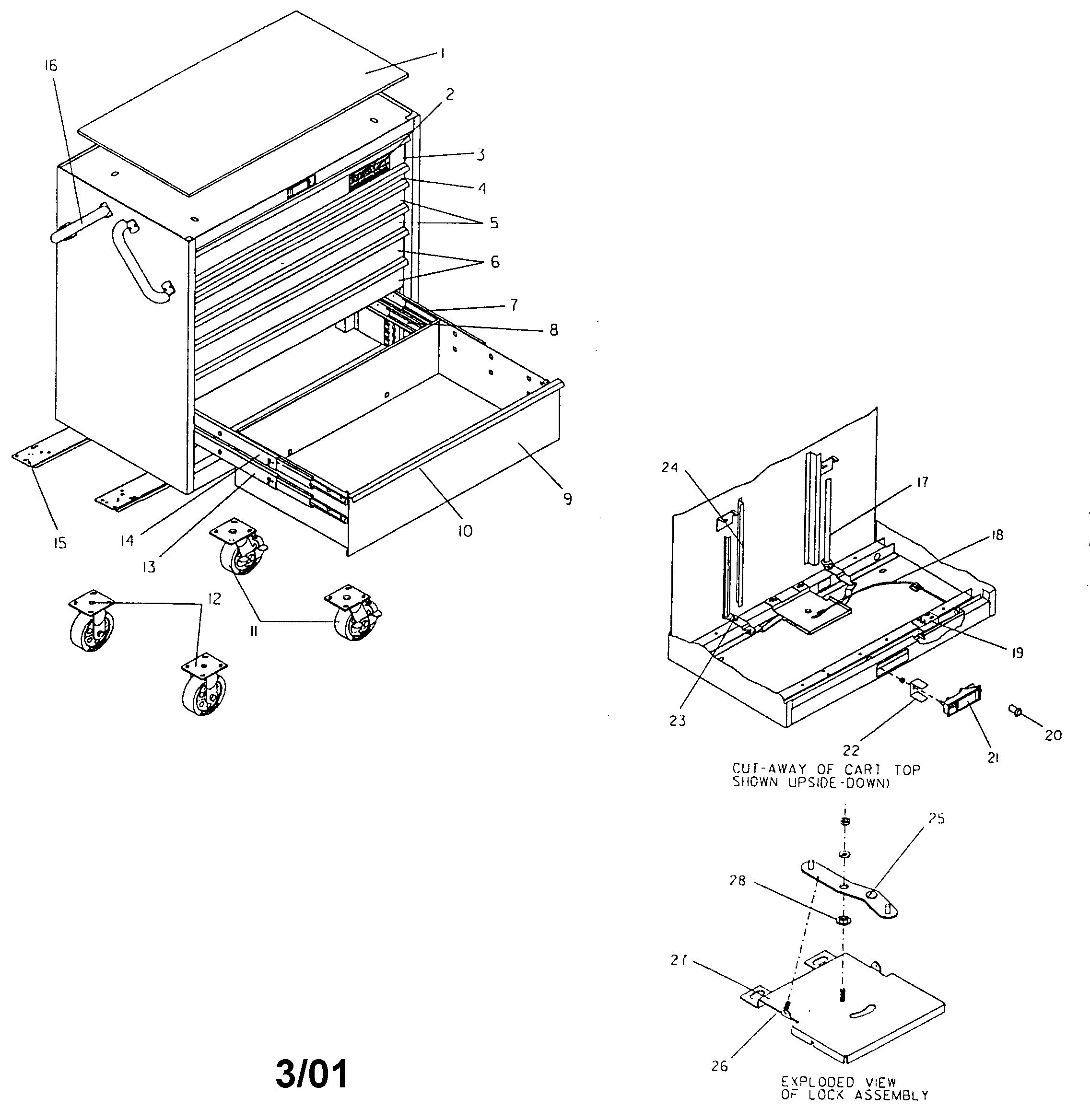 Cabinet Parts Diagram and Parts List for 706599330  Craftsman Tool Stand & Cart