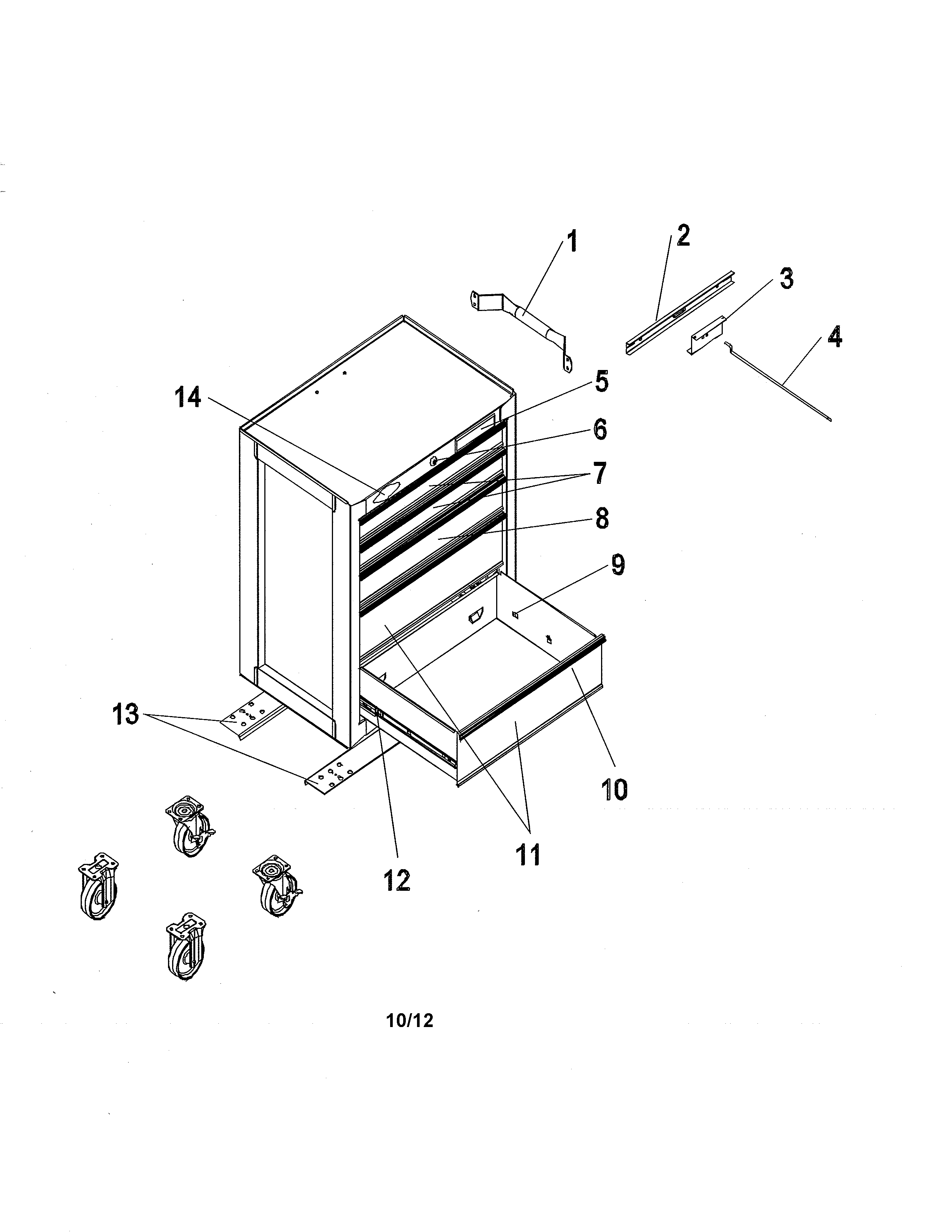 Bottom Drawers Diagram and Parts List for 706136200  Craftsman Tool Stand & Cart