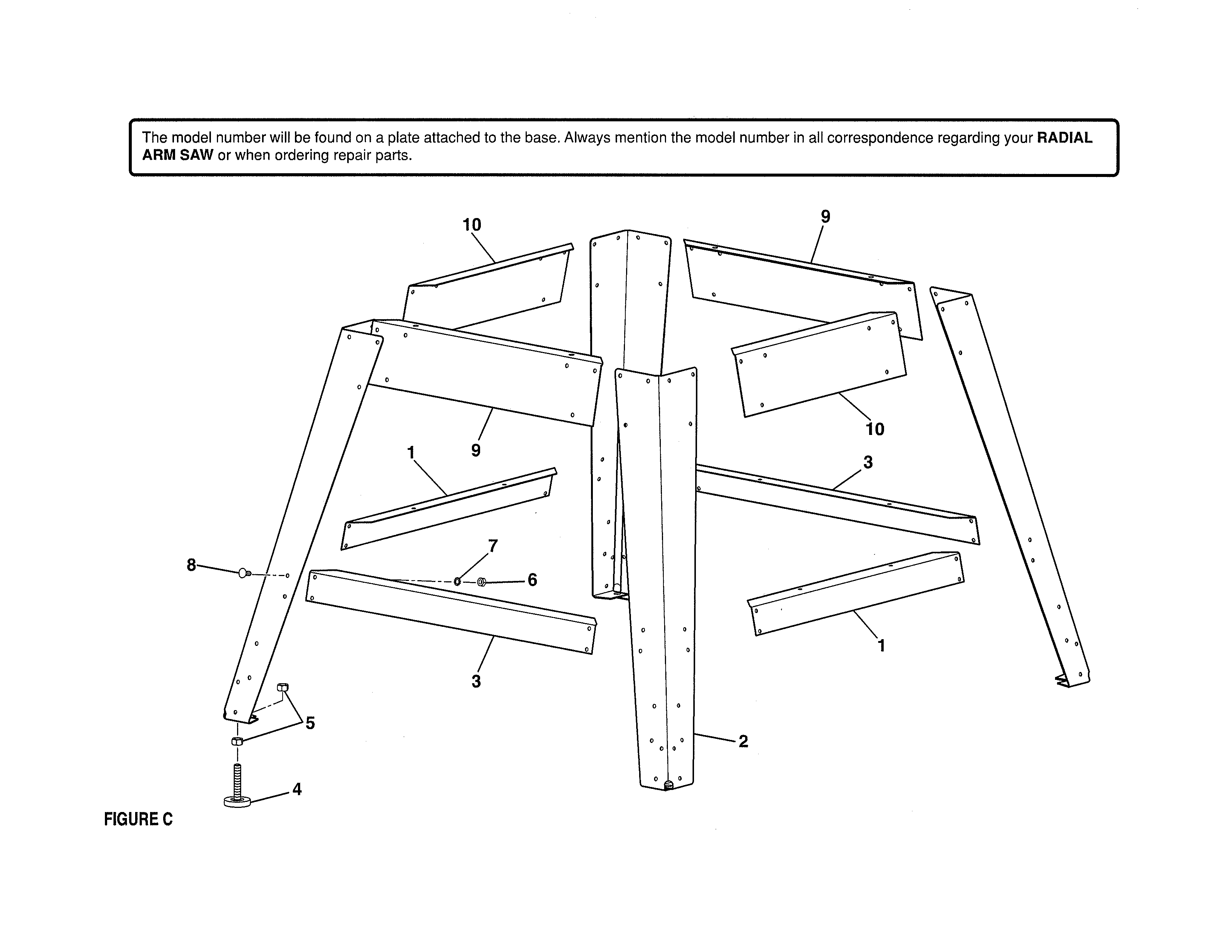 Leg Stand Diagram and Parts List for 9058  Craftsman Saw