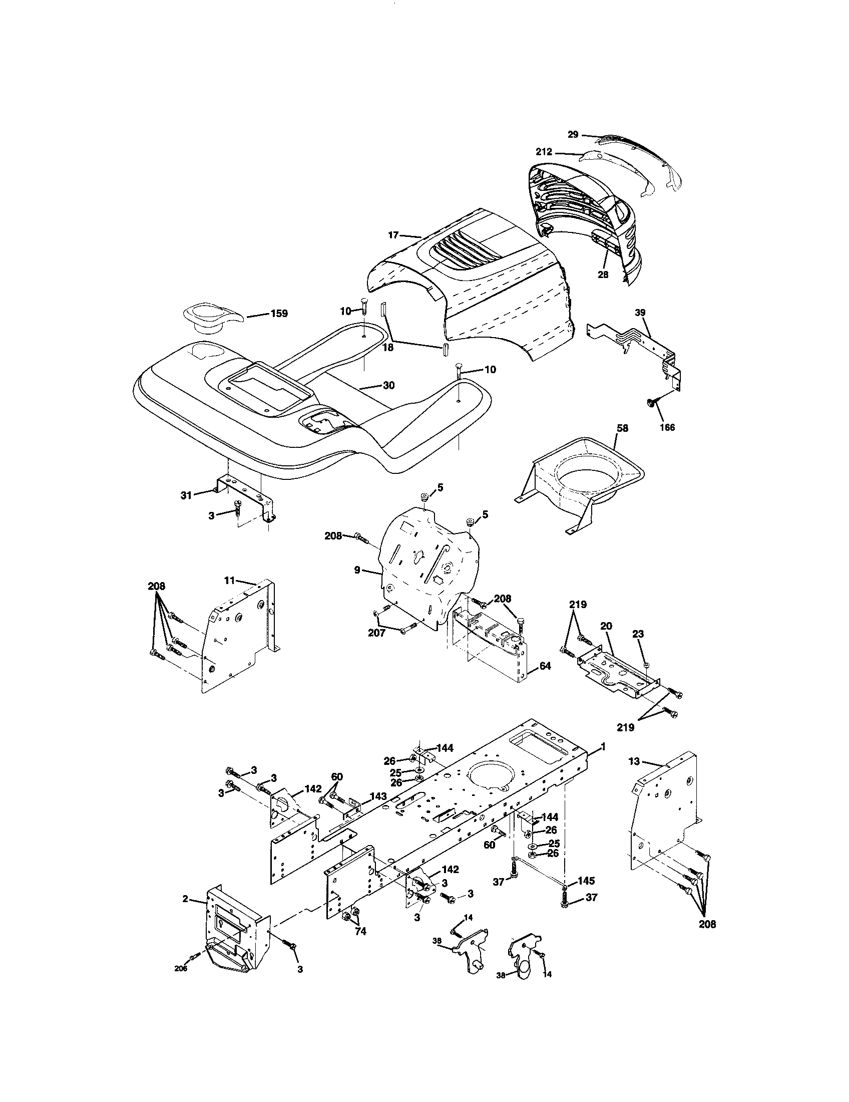 Chassis And Enclosures Diagram and Parts List for 917272462  Craftsman Lawn Tractor