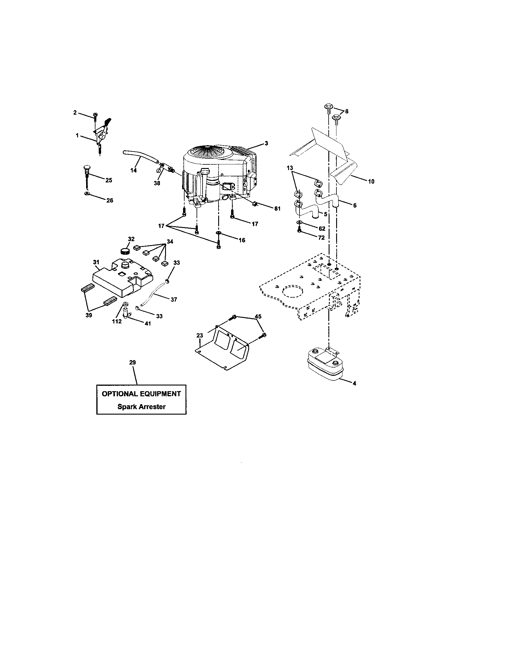 Engine Diagram and Parts List for 917272921  Craftsman Lawn Tractor