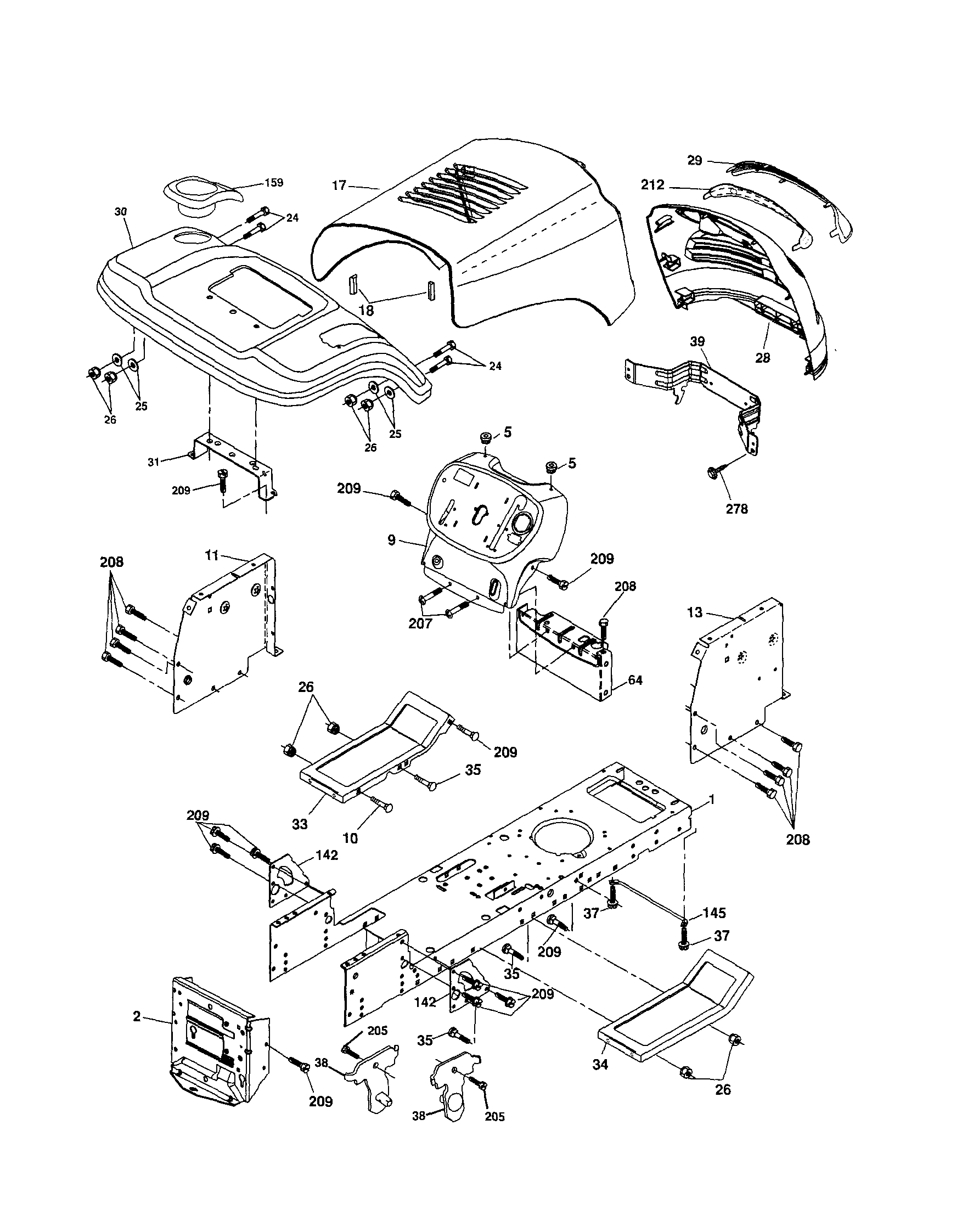 Chassis Diagram and Parts List for 917253281  Craftsman Lawn Tractor