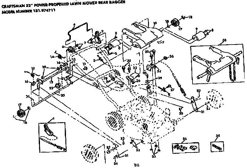 Drive Assembly Diagram and Parts List for 131974711  Craftsman Lawn Mower