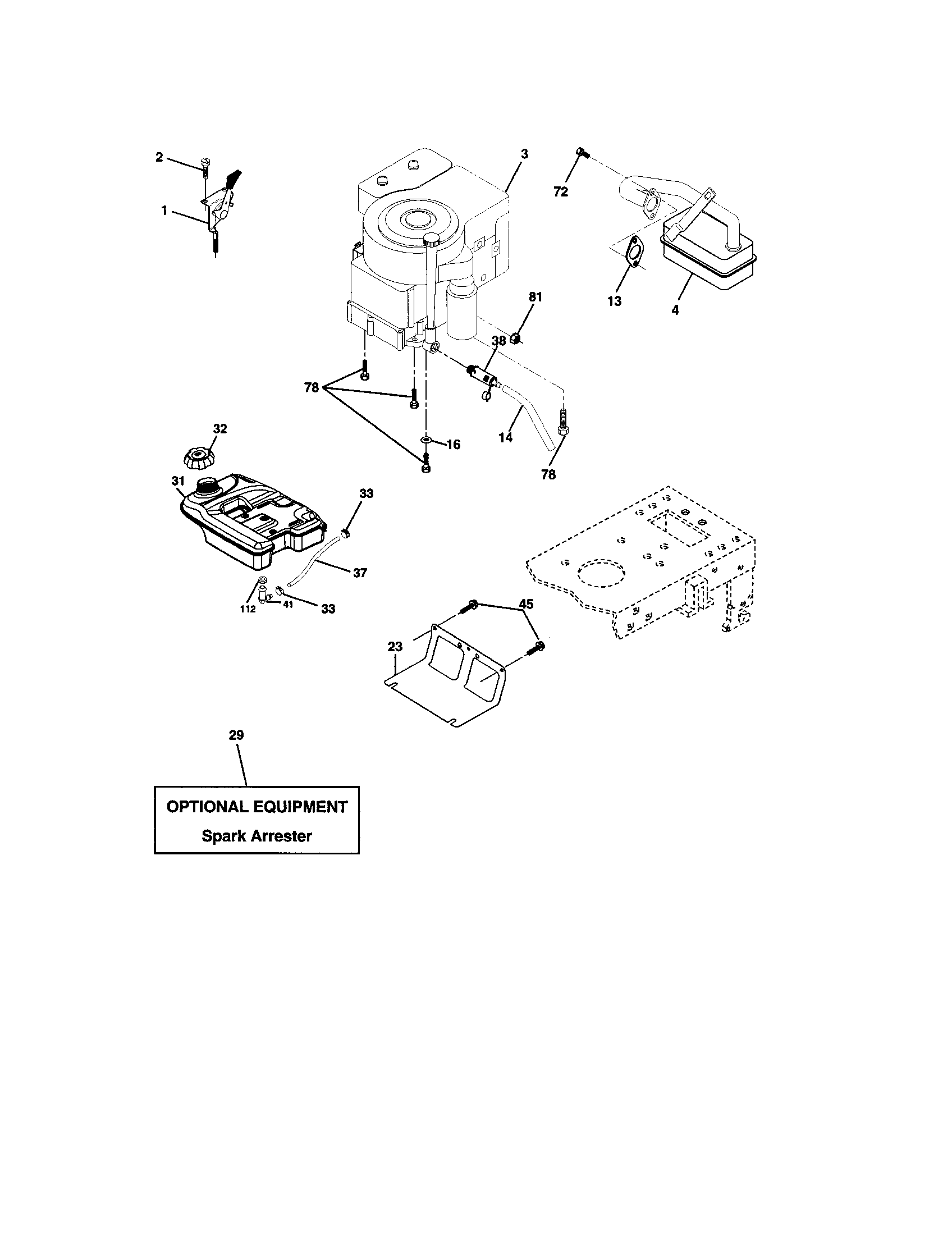 Engine Diagram and Parts List for 917273820  Craftsman Lawn Tractor