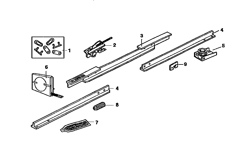 Rail Assembly Diagram and Parts List for 13953664SRT  Craftsman Garage Door Opener