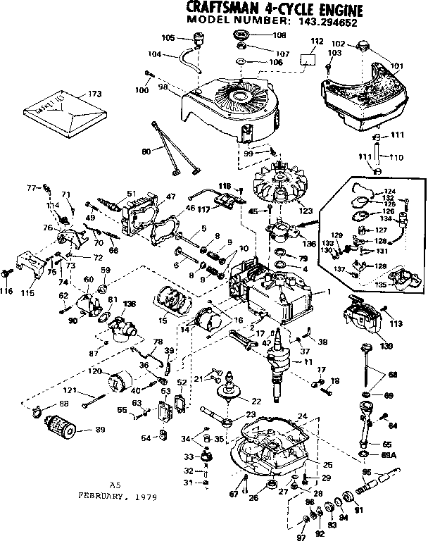Replacement Parts Diagram and Parts List for 143294652  Craftsman Engine