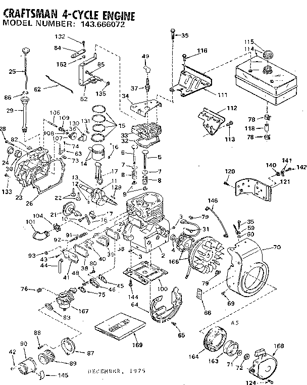 Replacement Parts Diagram and Parts List for 143666072  Craftsman Engine