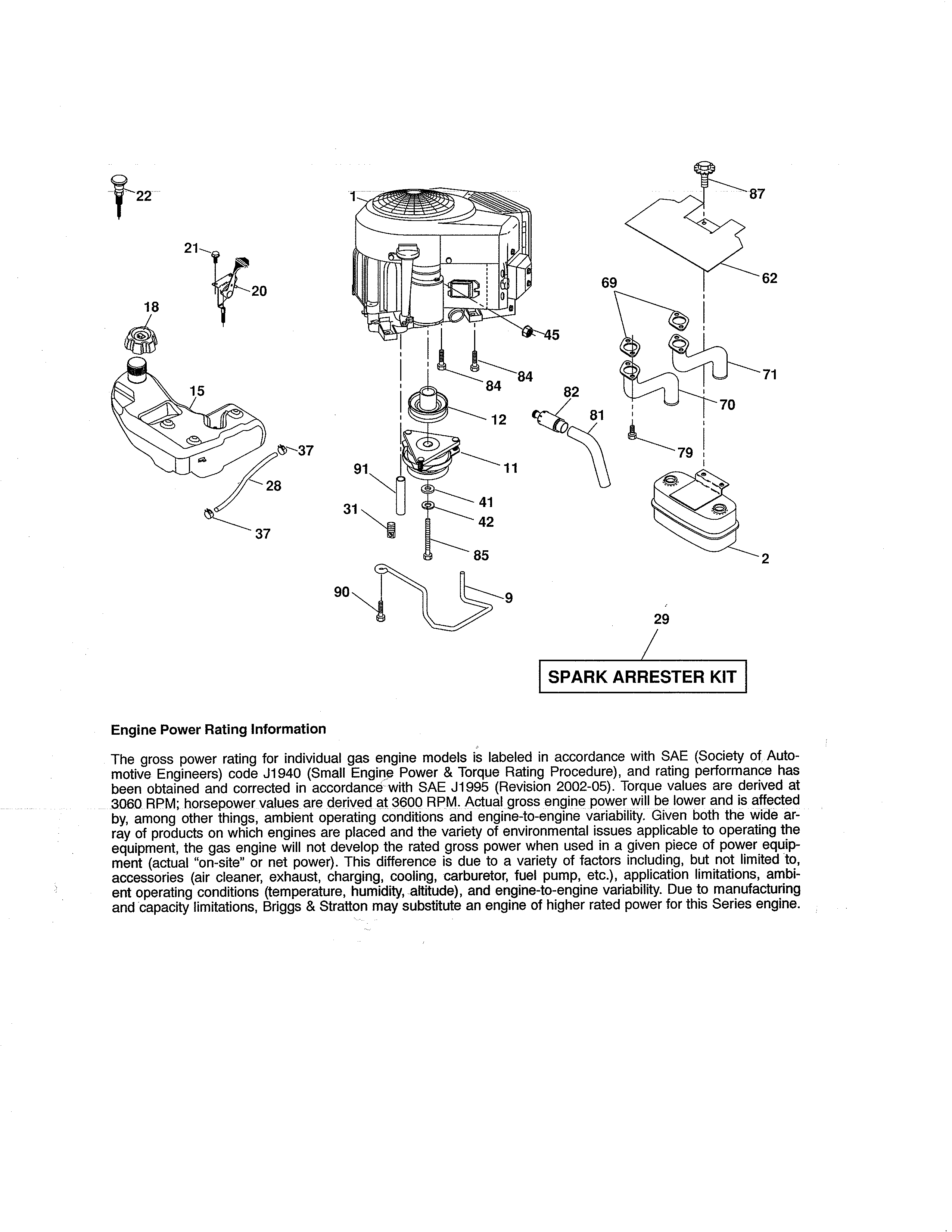 Engine Diagram and Parts List for 917286420  Craftsman Lawn Tractor