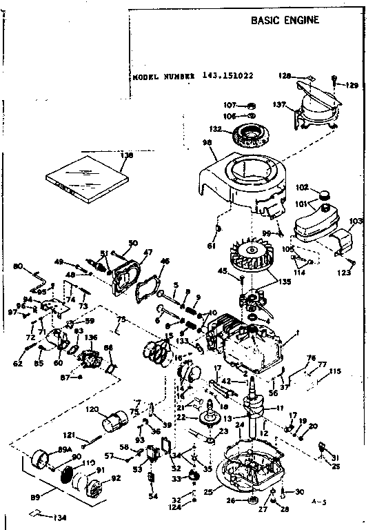 Basic Engine Diagram and Parts List for 143151022  Craftsman Engine