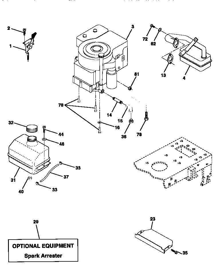 Engine Diagram and Parts List for 917270640  Craftsman Lawn Tractor