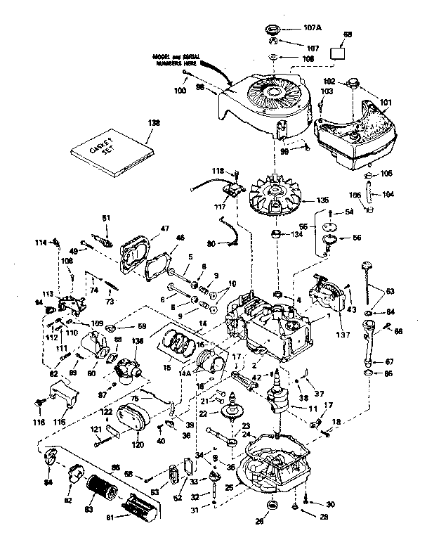 Engine Diagram and Parts List for 143364292  Craftsman Engine