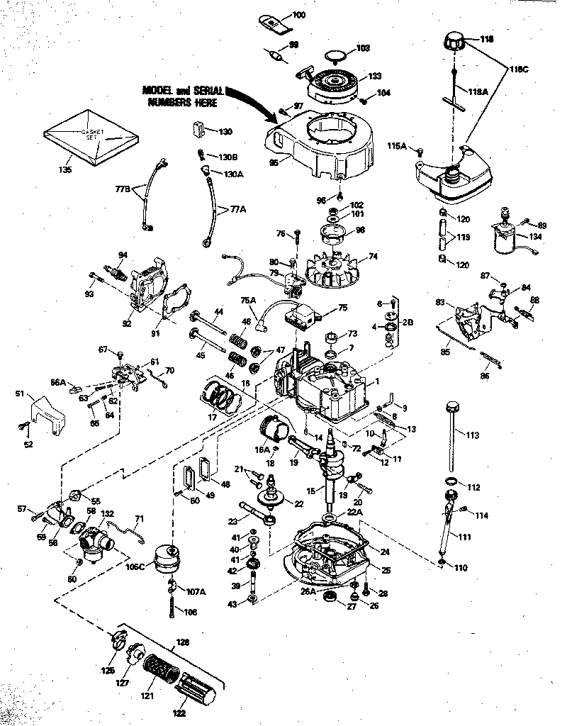 Replacement Parts Diagram and Parts List for 143394182  Craftsman Engine