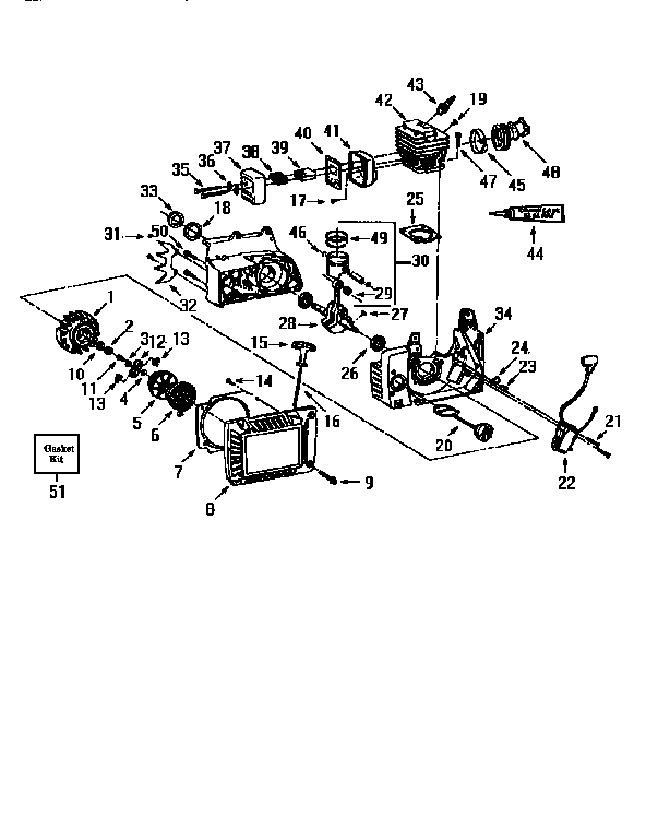 Cylinder Diagram and Parts List for 358354980  Craftsman Chainsaw