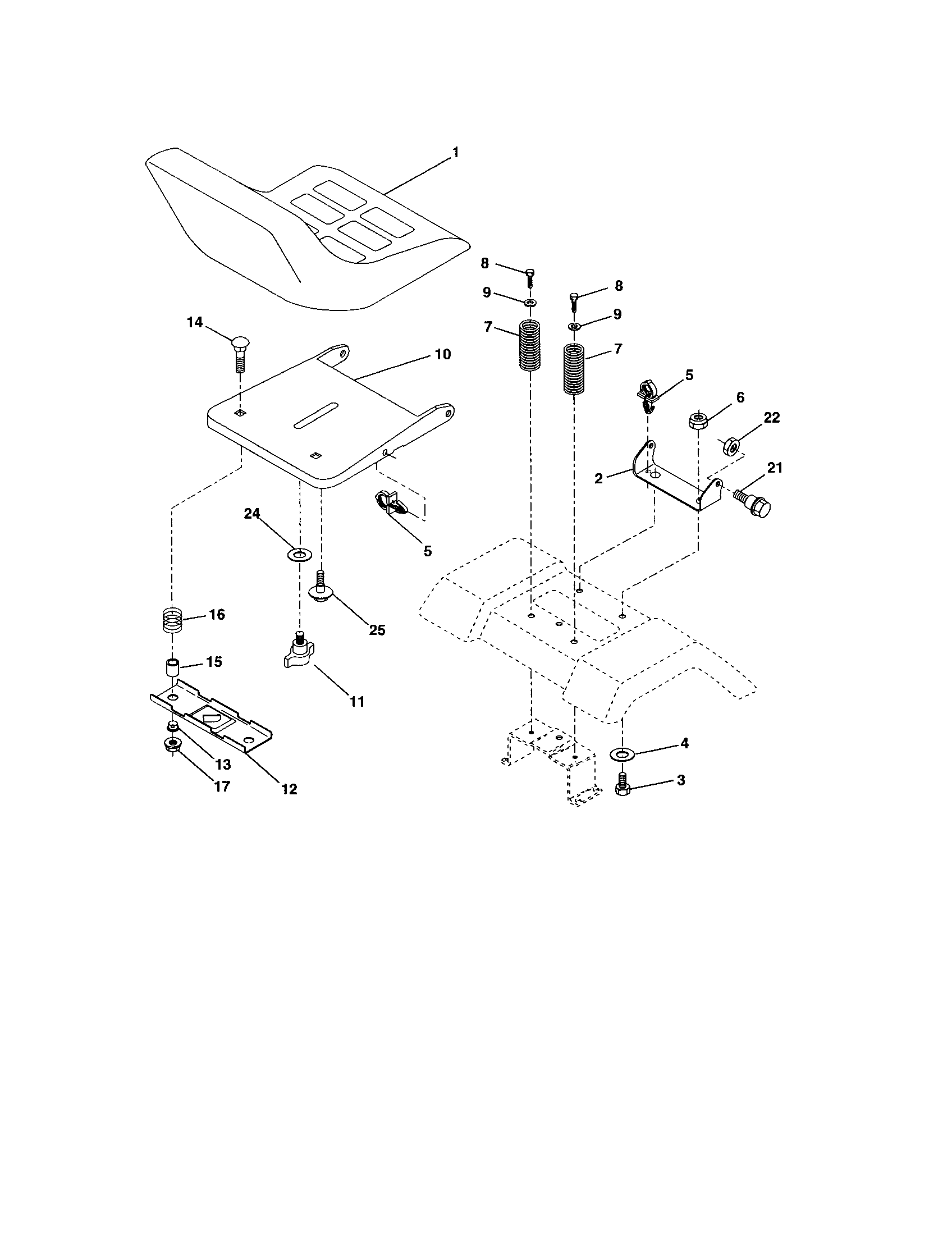 Seat Assembly Diagram and Parts List for 917273823  Craftsman Lawn Tractor