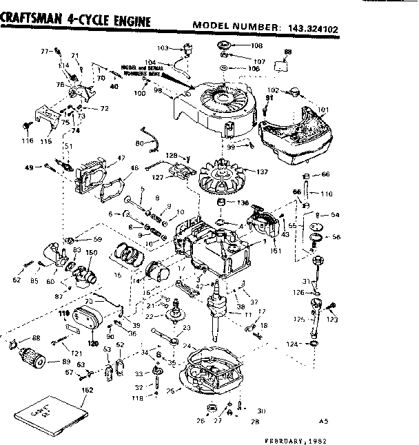 Replacement Parts Diagram and Parts List for 143324102  Craftsman Engine