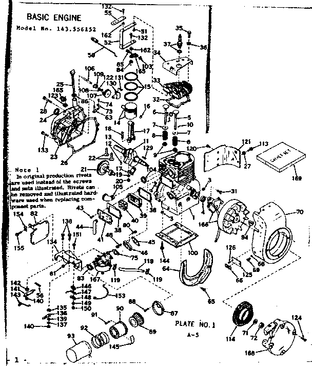 Basic Engine Diagram and Parts List for 143556152  Craftsman Engine