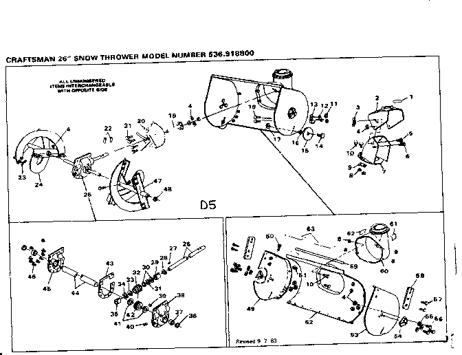 Auger Housing Assembly Diagram and Parts List for 536918800  Craftsman Snow Blower