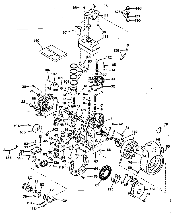 Basic Engine Diagram and Parts List for 143614112  Craftsman Engine