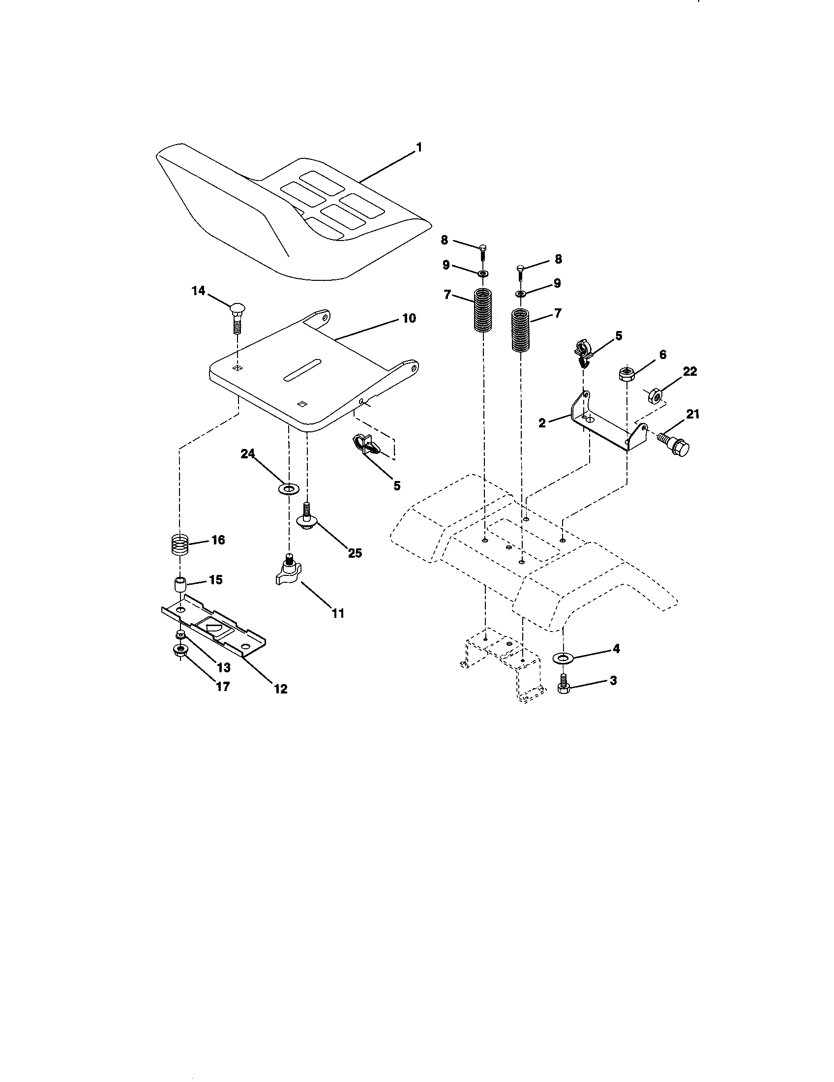 Seat Assembly Diagram and Parts List for 917271014  Craftsman Lawn Tractor