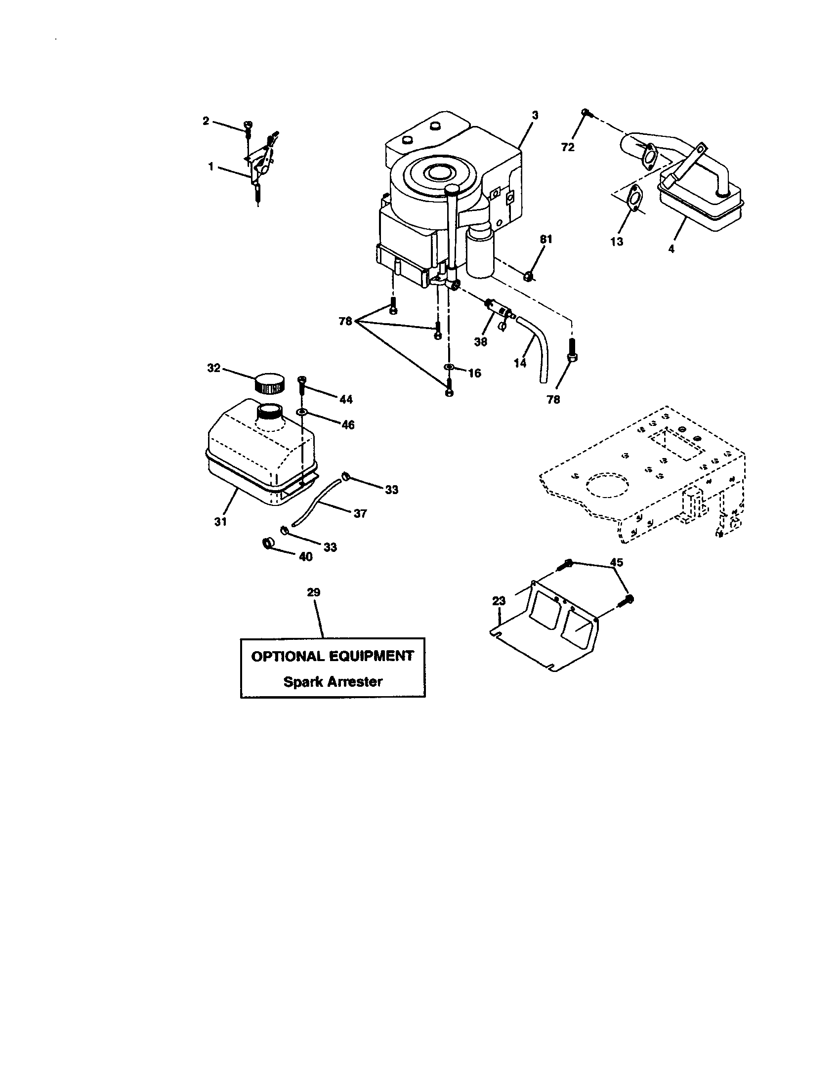 Engine Diagram and Parts List for 917272672  Craftsman Lawn Tractor