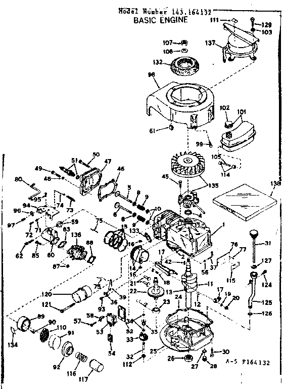 Basic Engine Diagram and Parts List for 143164132  Craftsman Engine