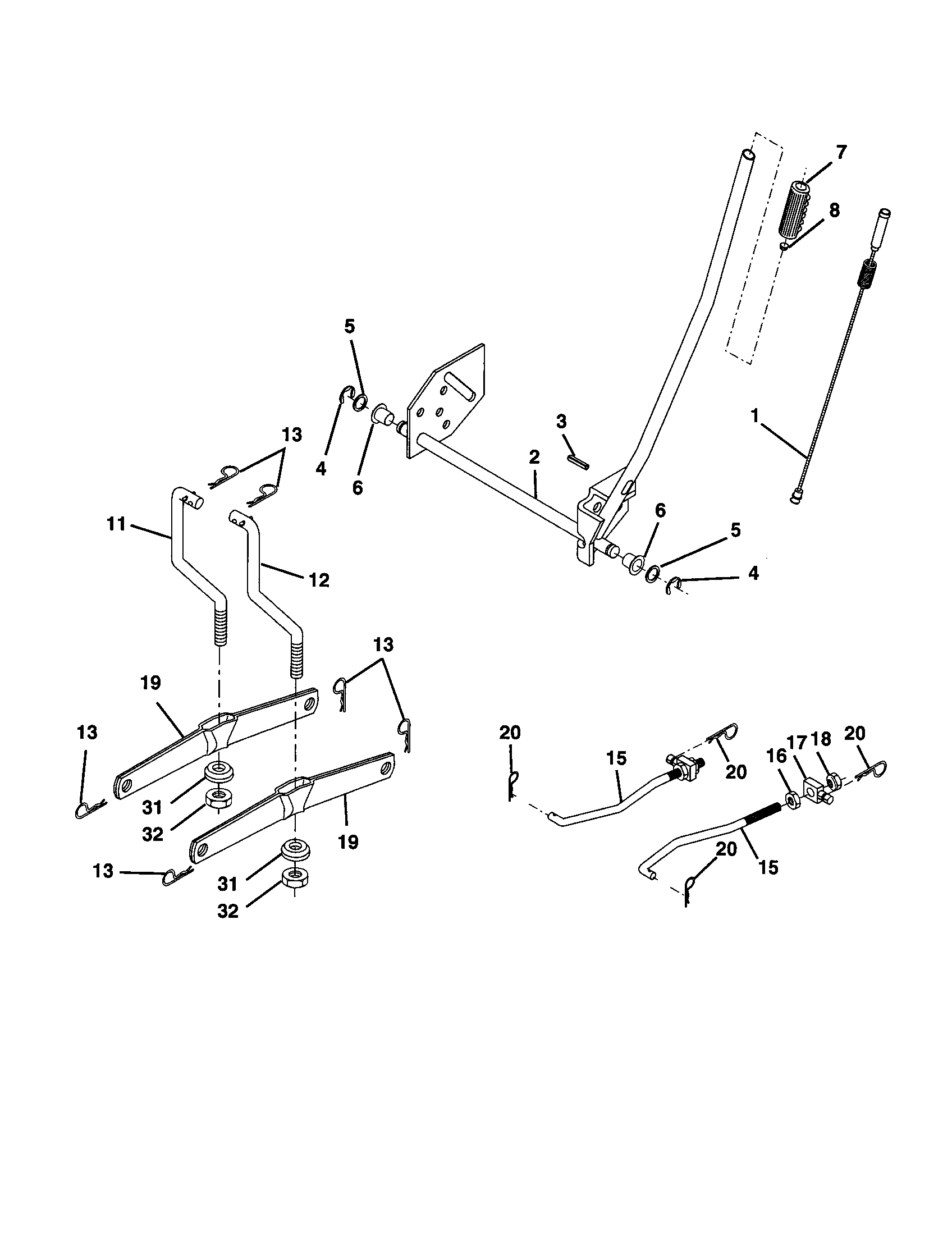 Mower Lift Diagram and Parts List for 917277363  Craftsman Lawn Tractor