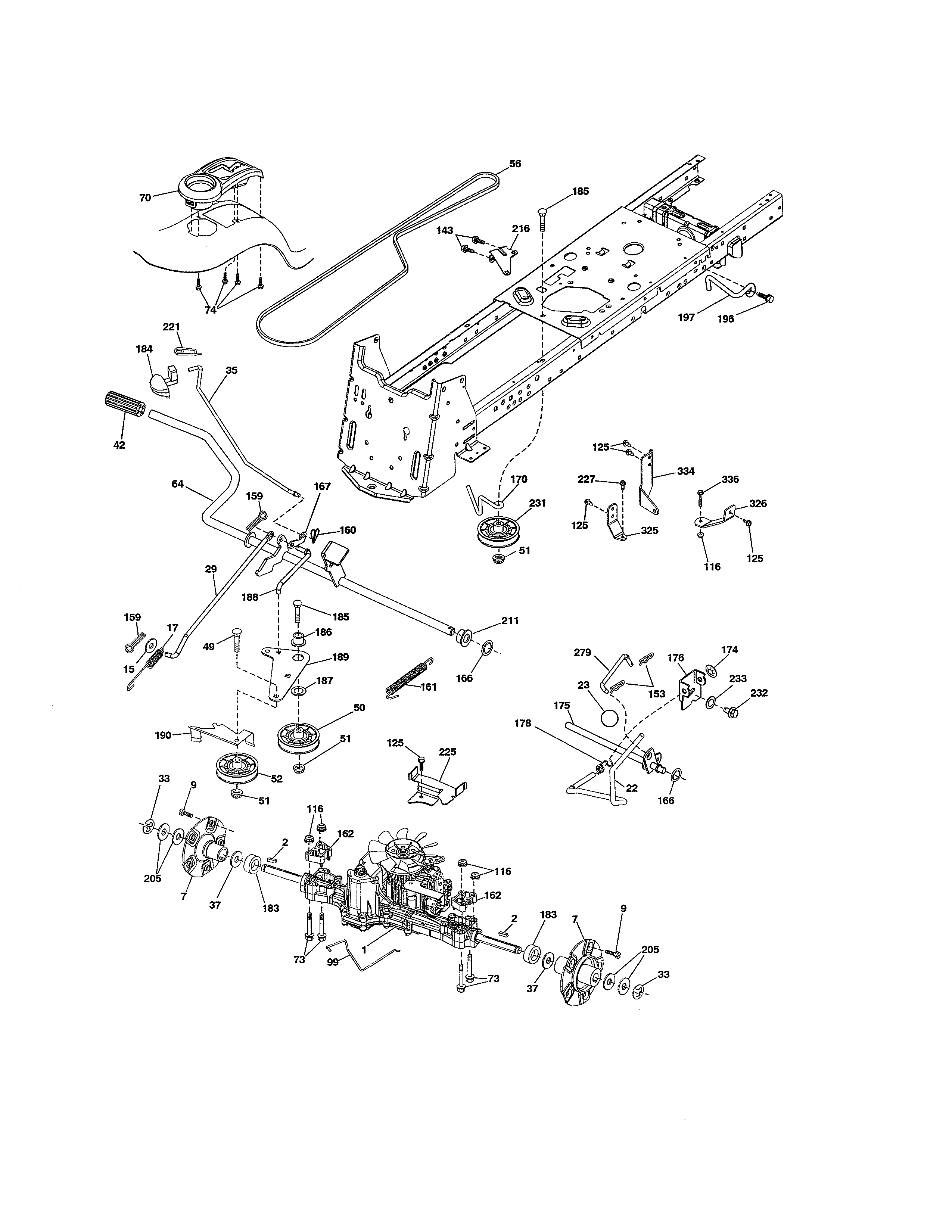 Ground Drive Diagram and Parts List for 917204011  Craftsman Lawn Tractor