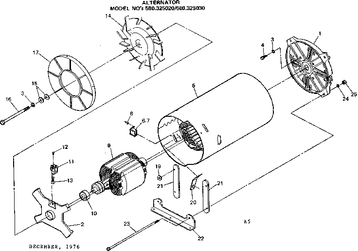 Alternator Diagram and Parts List for 580325030  Craftsman Engine