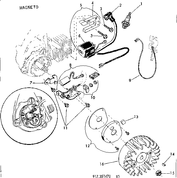 Magneto Diagram and Parts List for 917351470  Craftsman Chainsaw