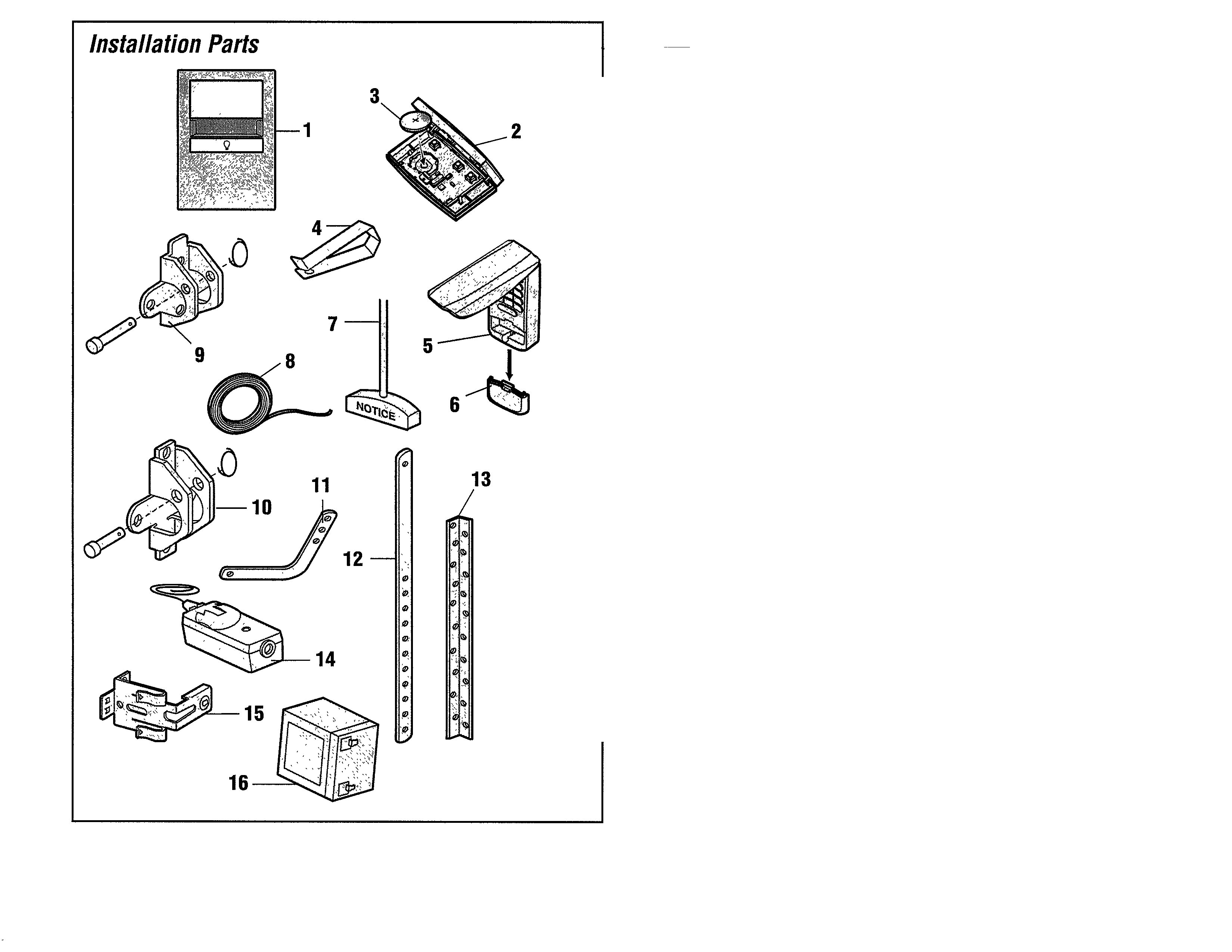 Installation Parts Diagram and Parts List for 139559181  Craftsman Garage Door Opener