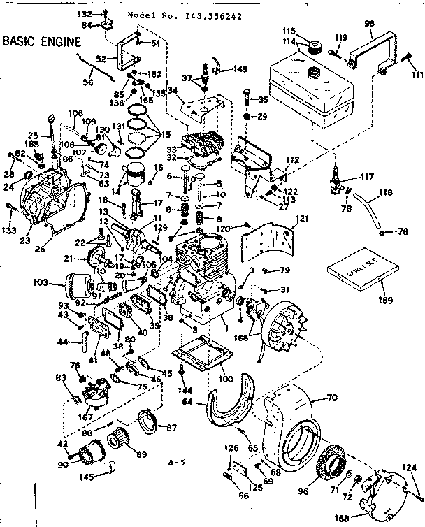 Basic Engine Diagram and Parts List for 143556242  Craftsman Engine