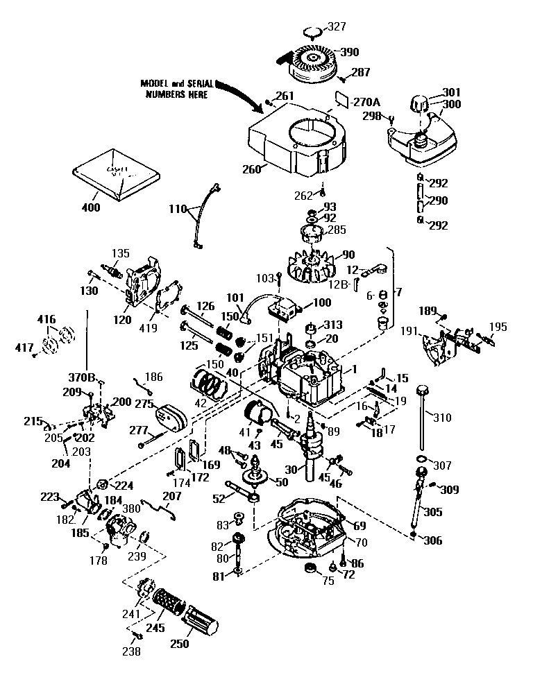 Replacement Parts Diagram and Parts List for 143954010  Craftsman Engine