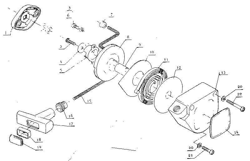 Recoil Starter Assembly Diagram and Parts List for 271281611  Craftsman Trimmer