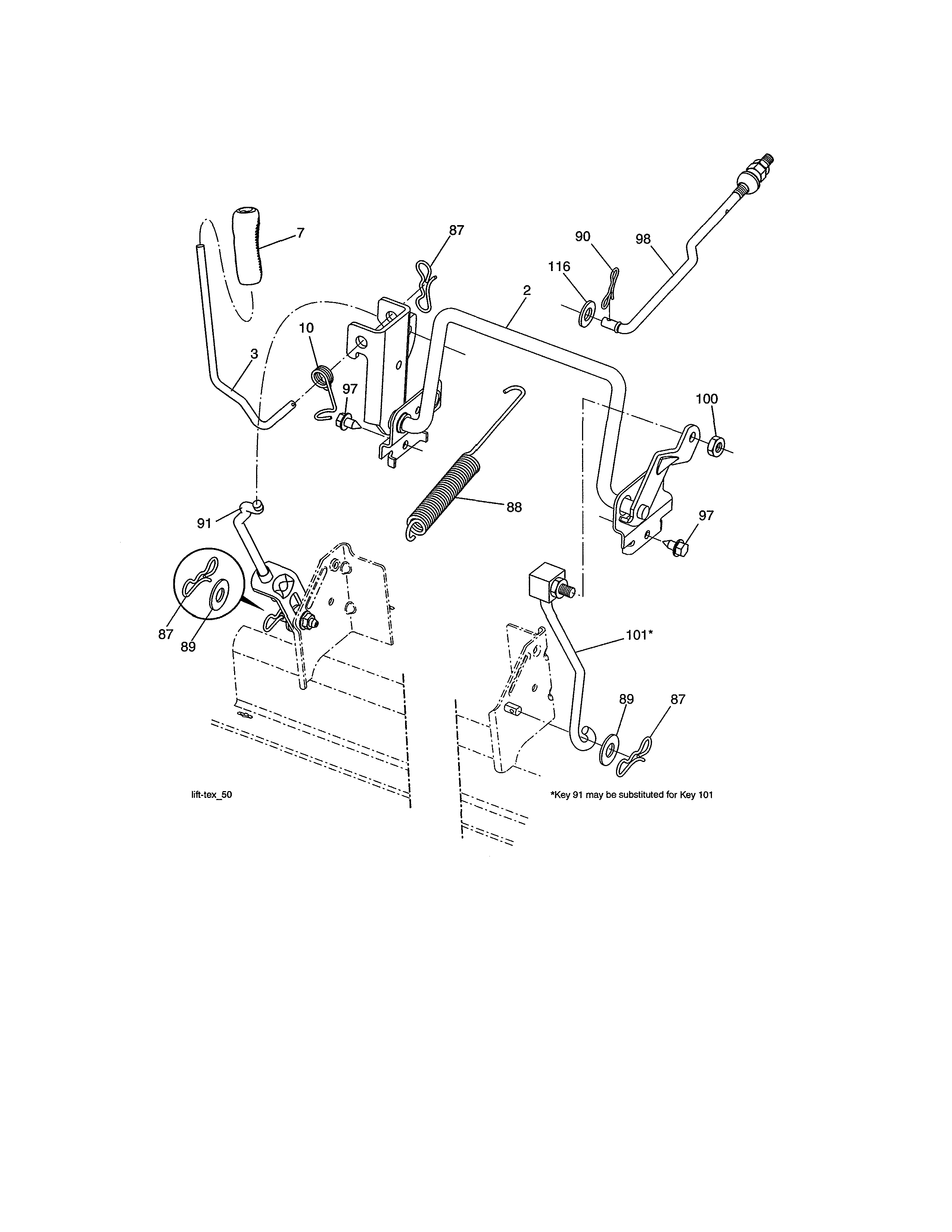 Mower Lift Diagram and Parts List for 917989930  Craftsman Lawn Tractor