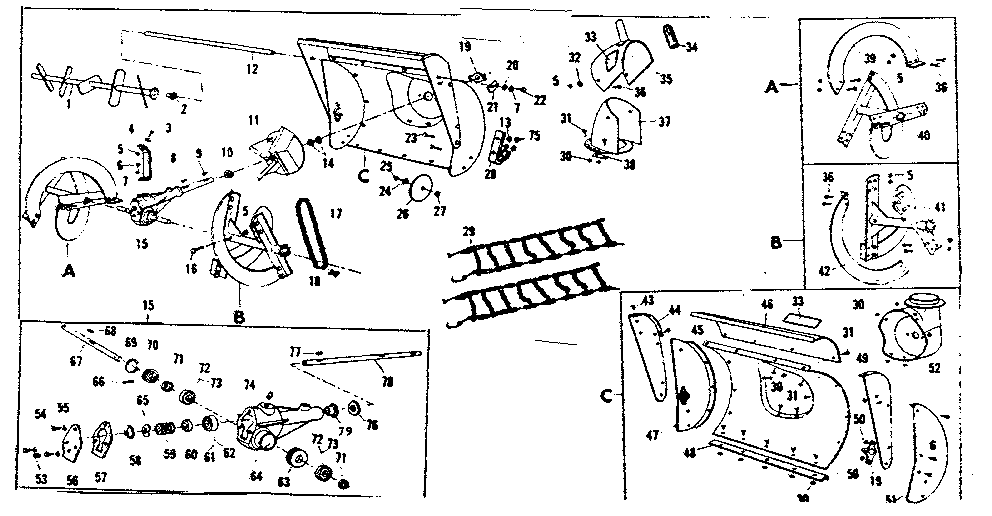 Auger Housing Assembly Diagram and Parts List for 53682565  Craftsman Snow Blower