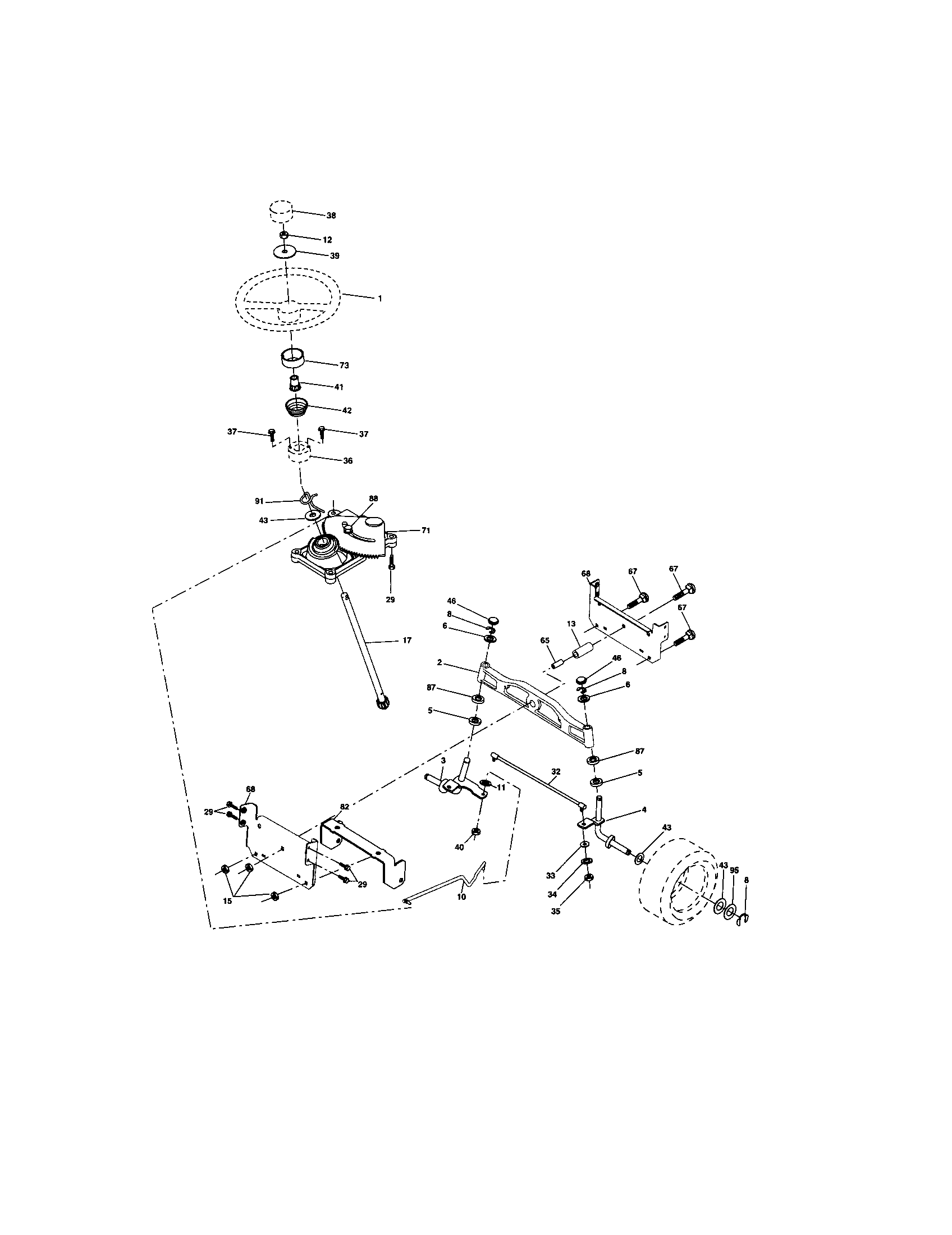 Steering Assembly Diagram and Parts List for 917273662  Craftsman Lawn Tractor