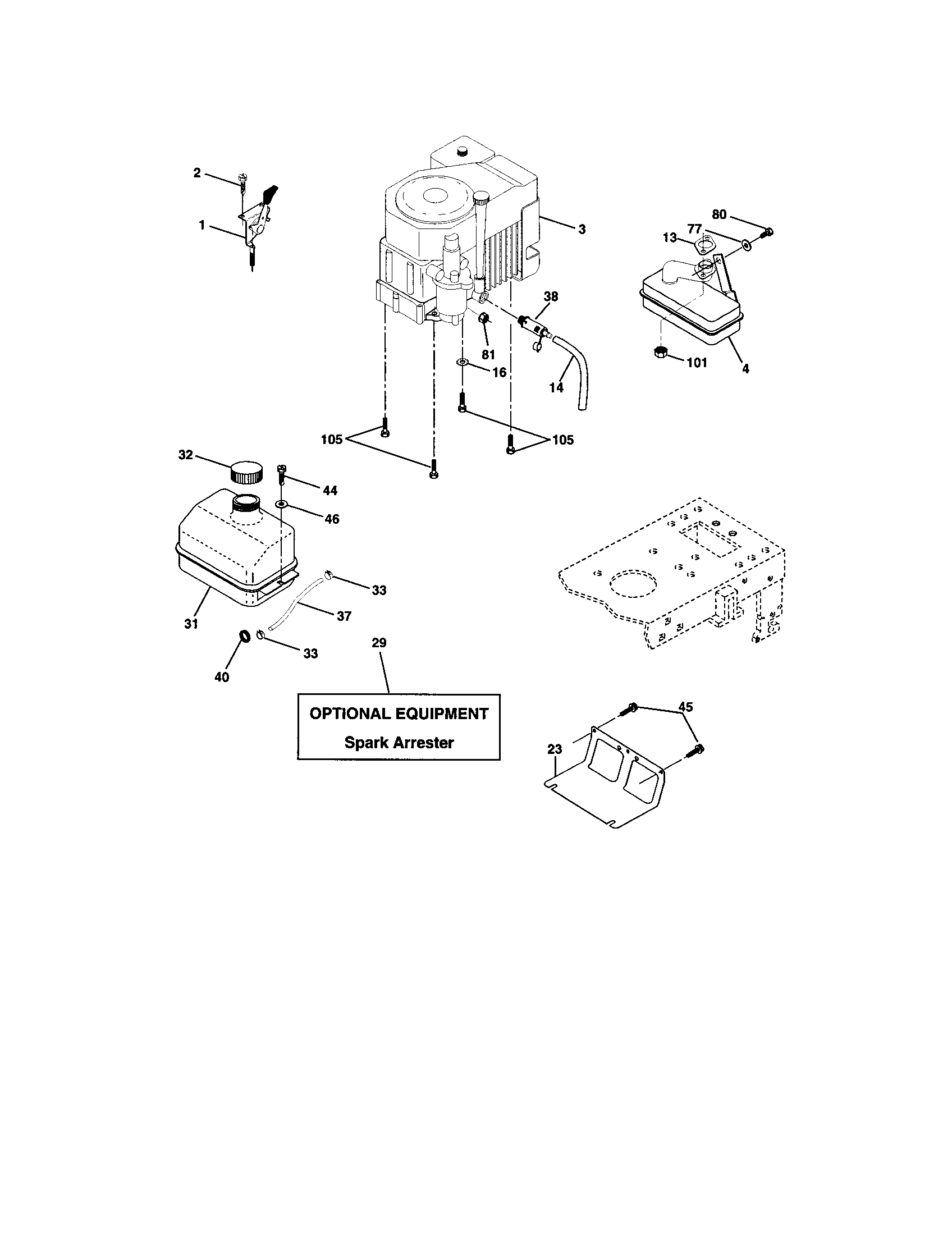 Engine Diagram and Parts List for 917272074  Craftsman Lawn Tractor