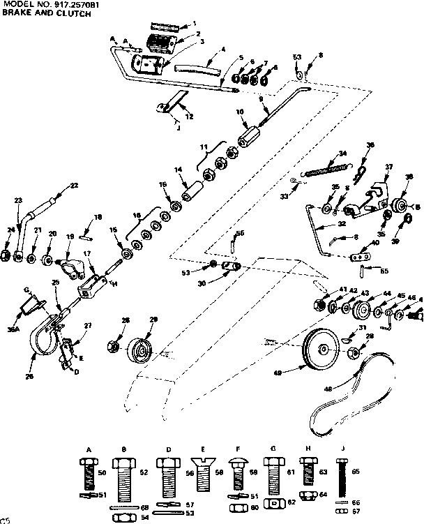 Brake And Clutch Diagram and Parts List for 917257081  Craftsman Lawn Tractor
