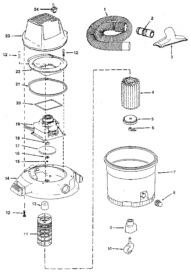 Unit Diagram and Parts List for 113177761  Craftsman Utility Vacuum