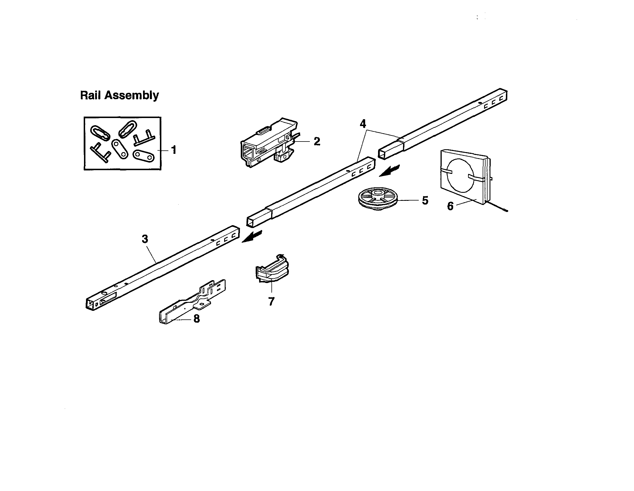 Rail Assembly Diagram and Parts List for 13953978SRT  Craftsman Garage Door Opener