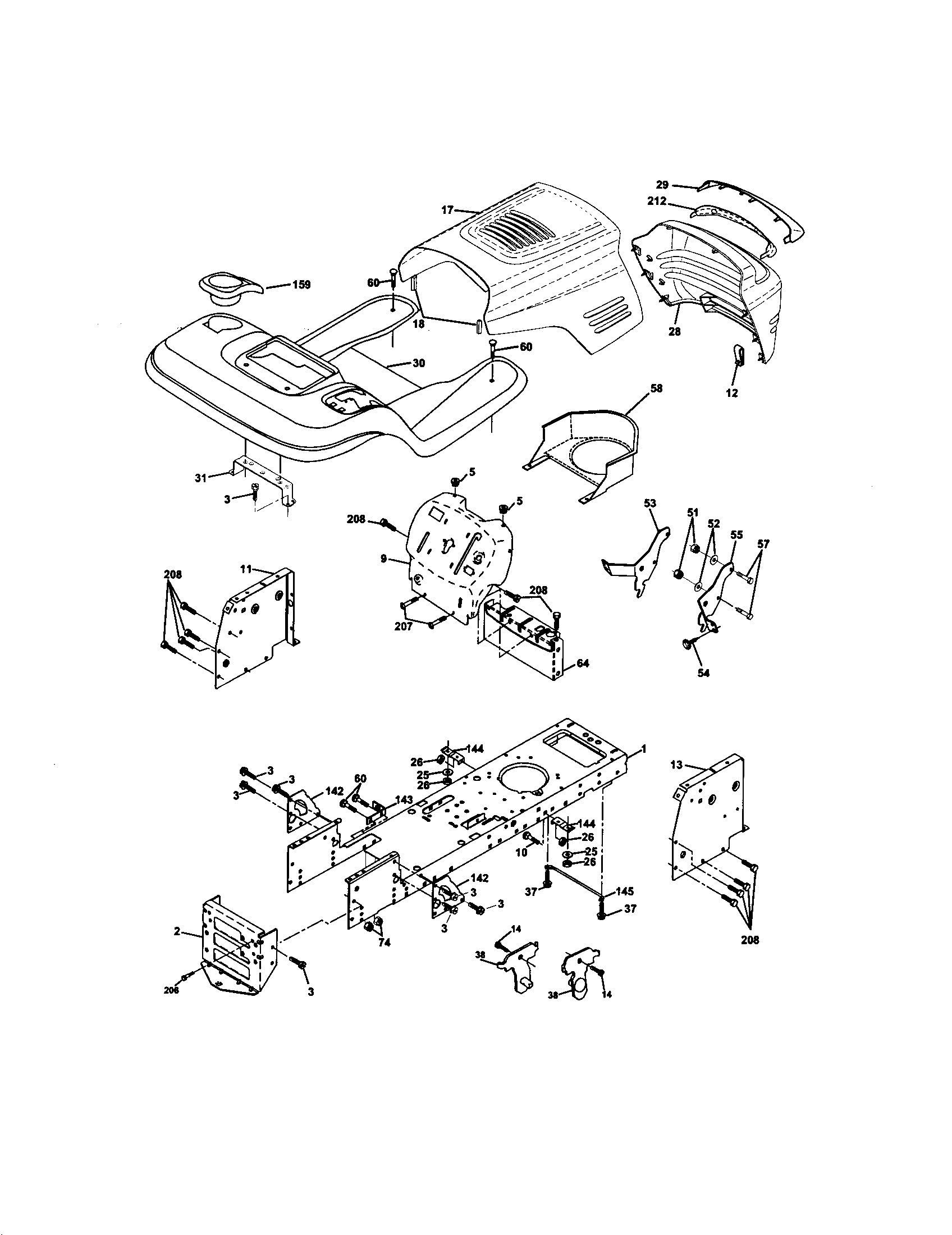 Chassis And Enclosures Diagram and Parts List for 917272066  Craftsman Lawn Tractor