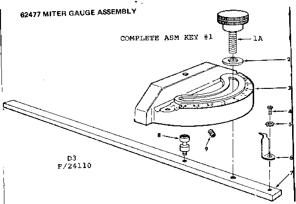 Miter Gauge Assembly Diagram and Parts List for 113241140  Craftsman Power Motor