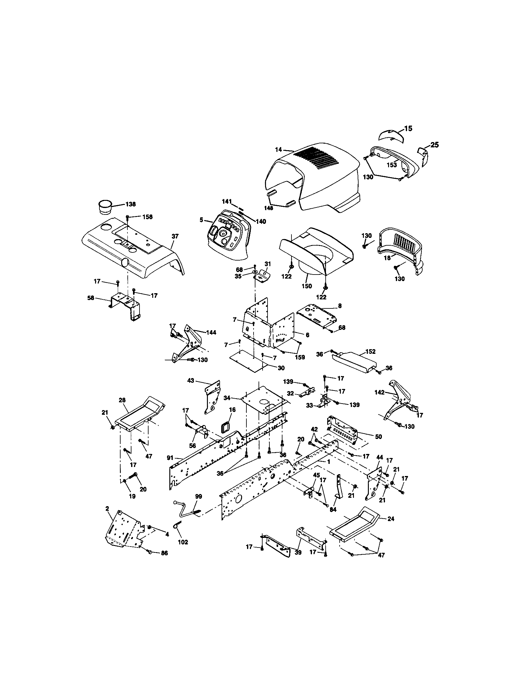 Chassis And Enclosures Diagram and Parts List for 917275000  Craftsman Lawn Tractor